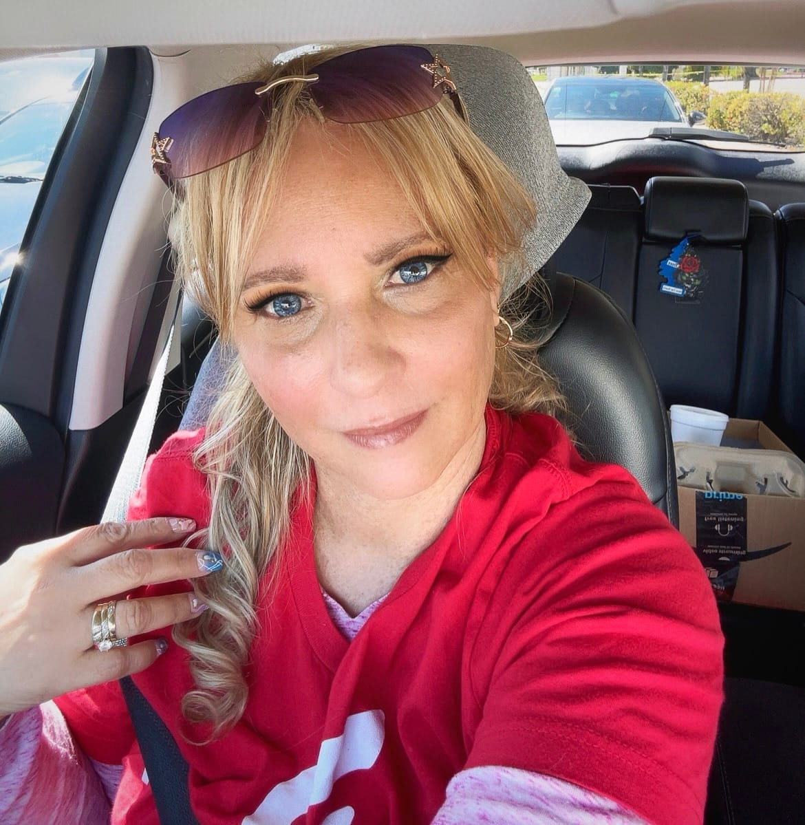 Customer photo review of Amaretto Blue Prescription Colored Contact Lenses