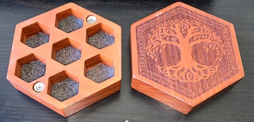 Customer photo review of URWizards Engraved Padauk D&D Dice Box Tree Yggdrasil