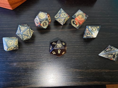 Customer photo review of URWizards Dnd Engraved Bloodstone Dice Set Nordic Style