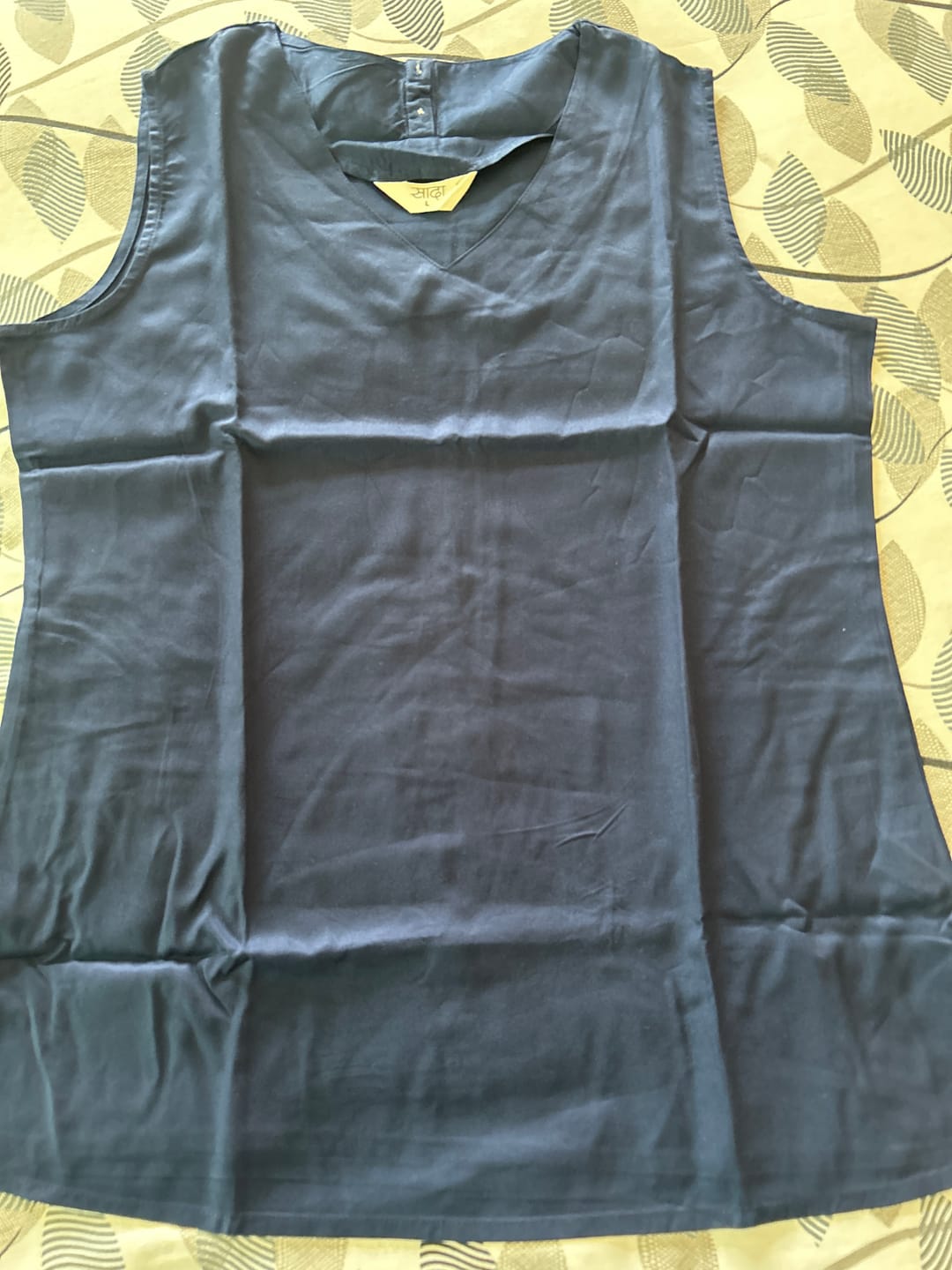 Customer photo review of Navy Blue V-Neck Sleeveless Top