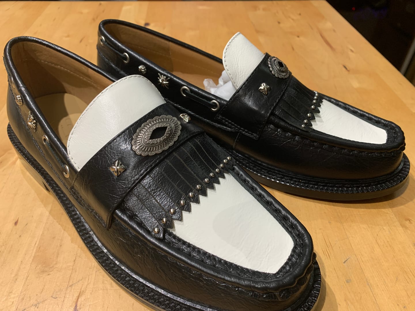 Customer photo review of Eleby 𝄢 Laser-Cut Stud-Embellished Penny Loafer