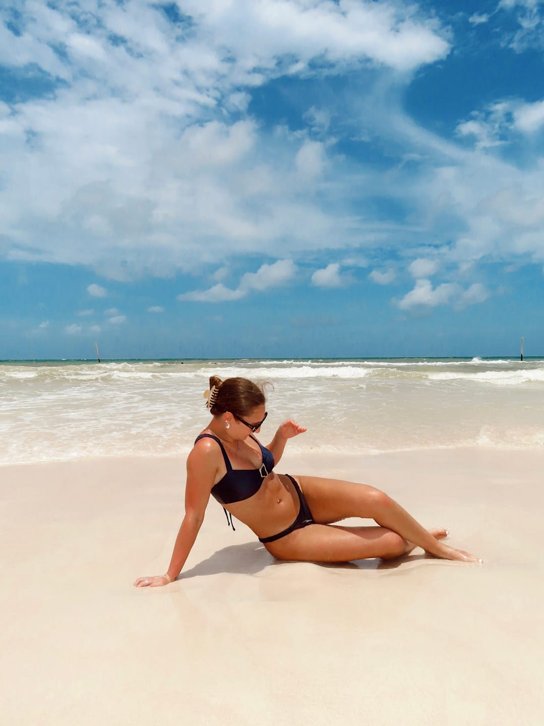 Customer photo review of Seamolly  Decorative Metal Ring Elastic Straps Ruched High Leg Bikini Set