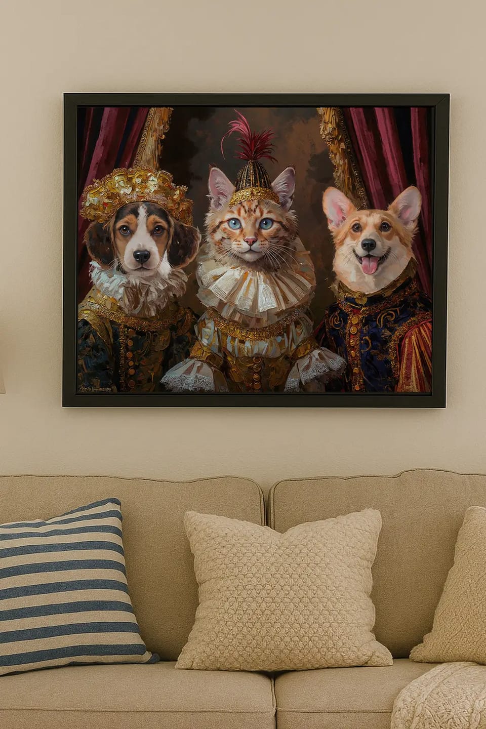 Customer photo review of Renaissance Pet Portrait Oil Painting_three pets