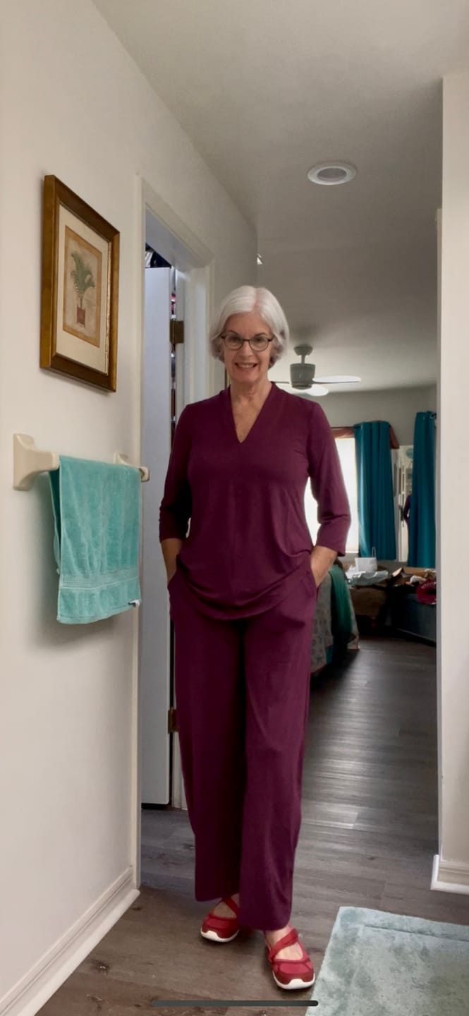 Customer photo review of Essential Flow Pants, Sangria
