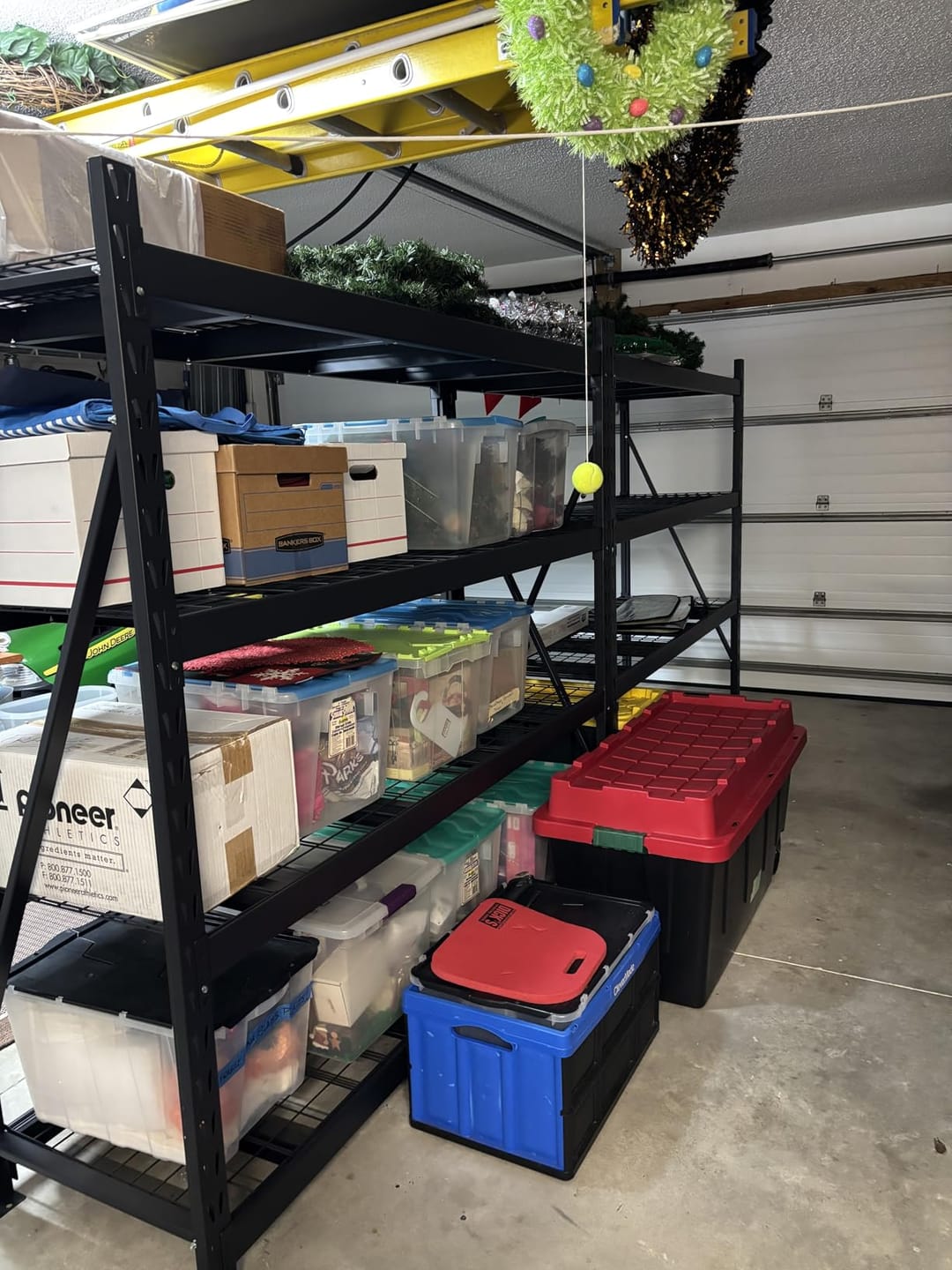 Customer photo review of REIBII 77.2" W Industrial Heavy-Duty Garage Shelving,4-Tier Adjustable Steel Storage Shelves for Garage,Warehouse,Basement