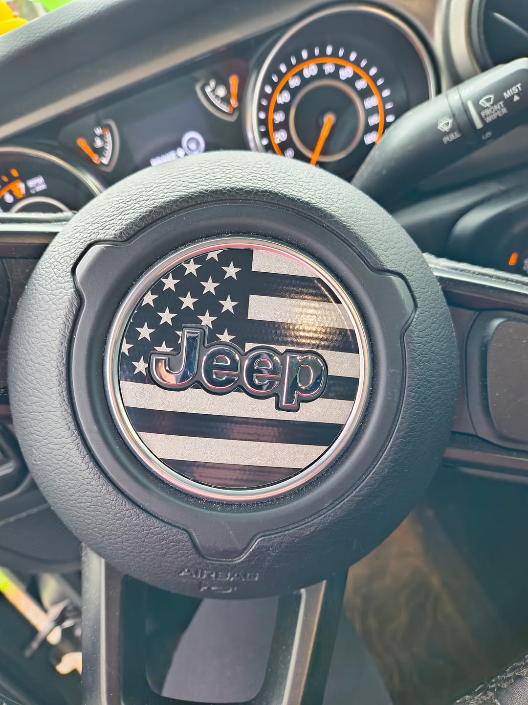 Customer photo review of American Flag Steering Wheel Decal for Jeep