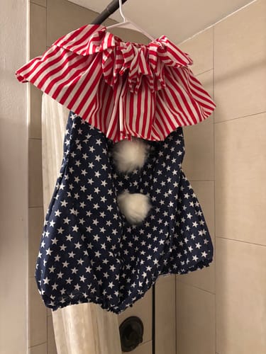 Customer photo review of 1/2" Half Inch White and Red Stripes Poly Cotton Fabric