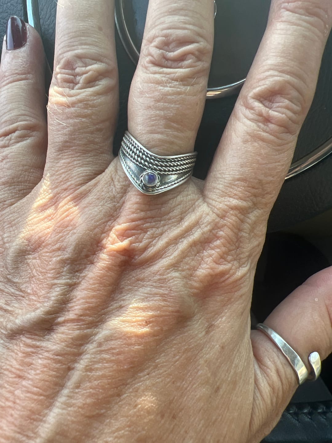 Customer photo review of Chevron Thumb Ring with Moonstone Sterling Silver
