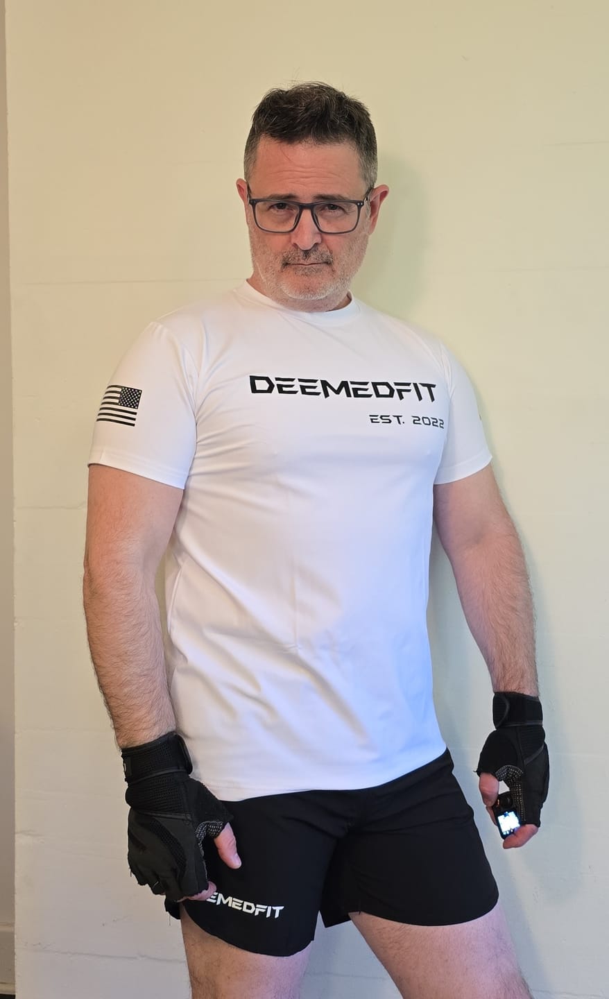 Customer photo review of Men’s Gym Tee “Compellence” - White