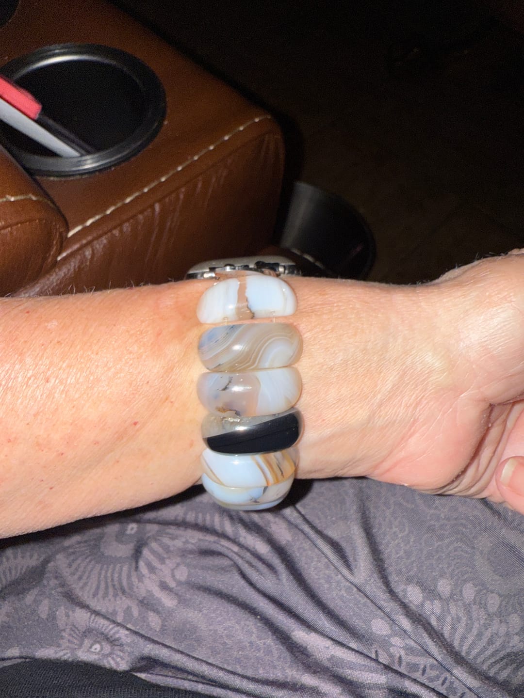 Customer photo review of Ivory Dune Agate Stretch Apple Watch Strap