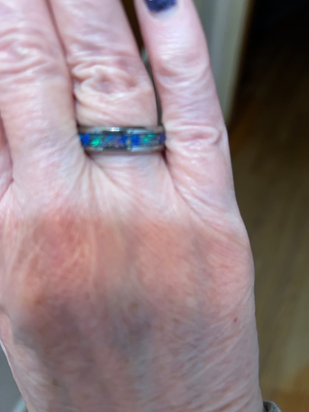 Customer photo review of Tungsten Opal Ring with Cremation Ashes