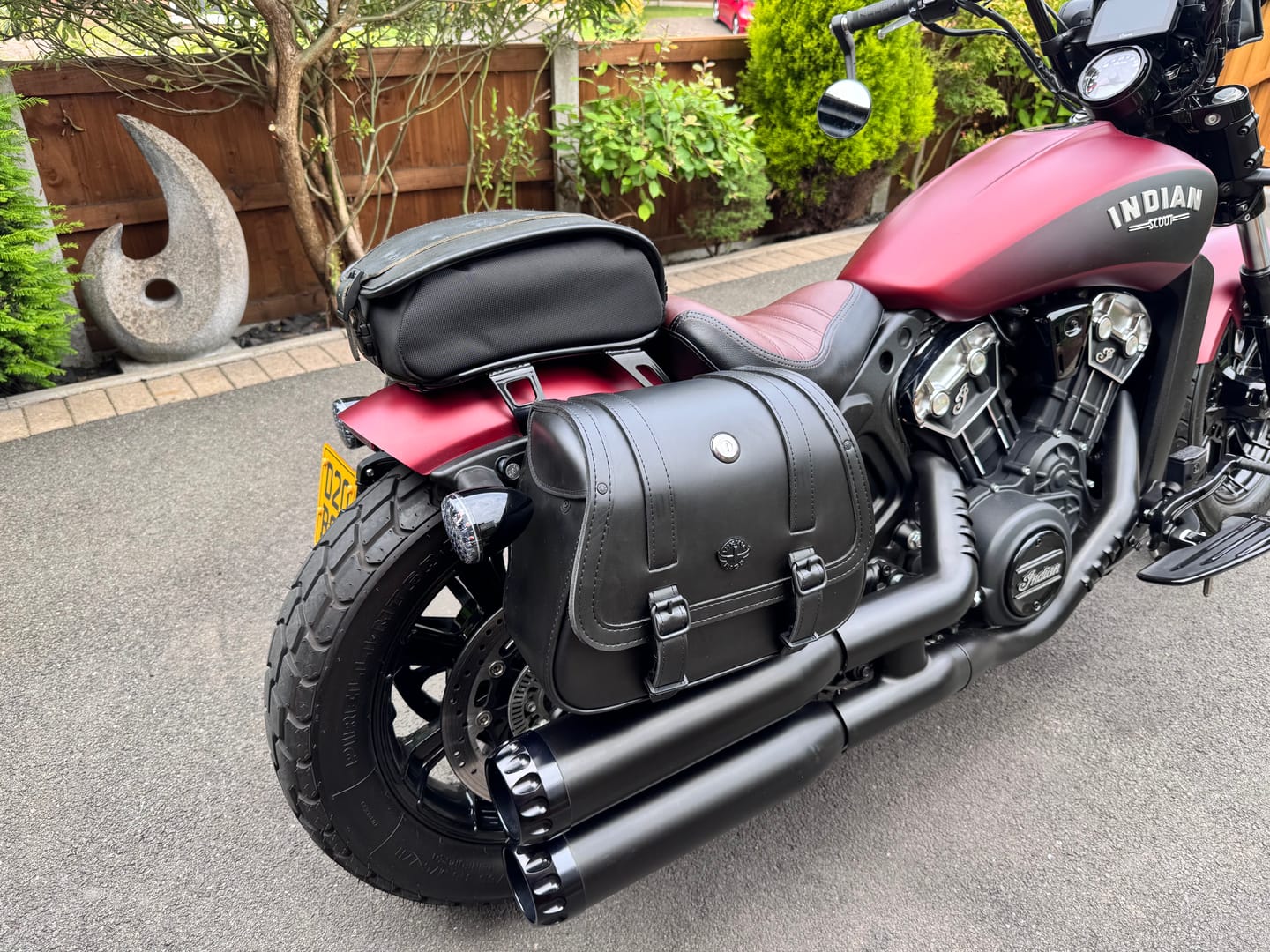 Customer photo review of 25L - SpiritBlade Large  Indian Scout Bobber Leather Motorcycle Saddlebags