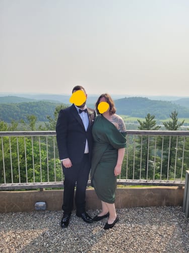 Customer photo review of Rayna One Shoulder Draped Dress in Green by Theia Couture - RENTAL