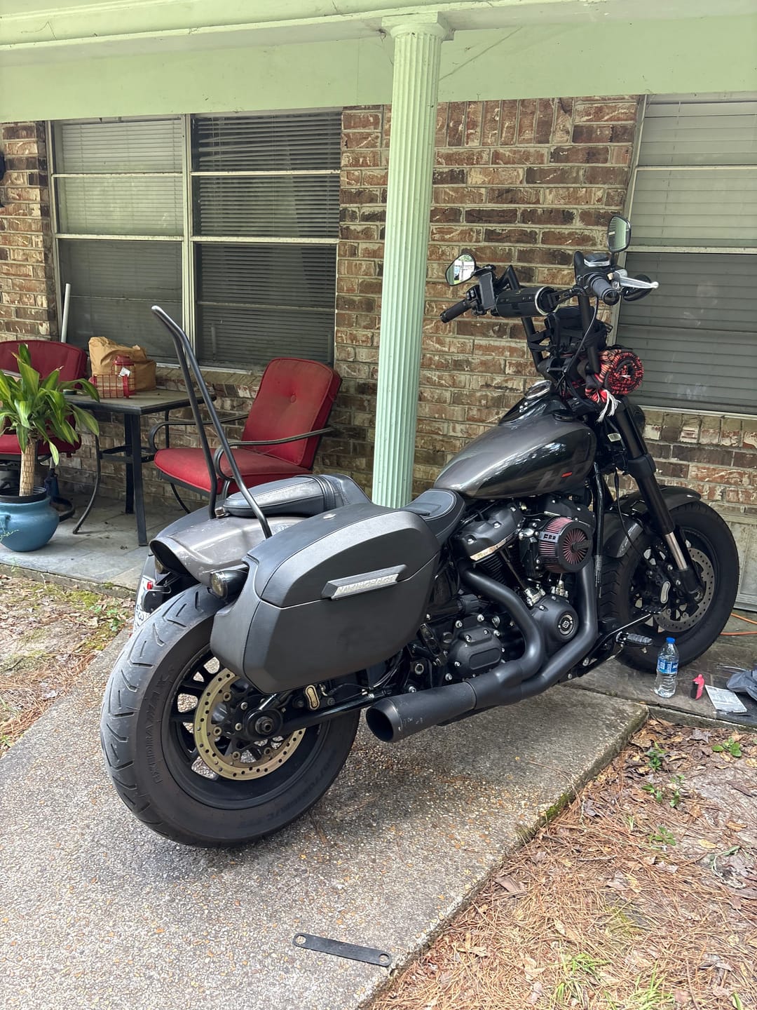 Customer photo review of 32L - Darkin Quick Mount Large Harley Softail Fat Bob FXFB/S Leather Wrapped Hard Saddlebags