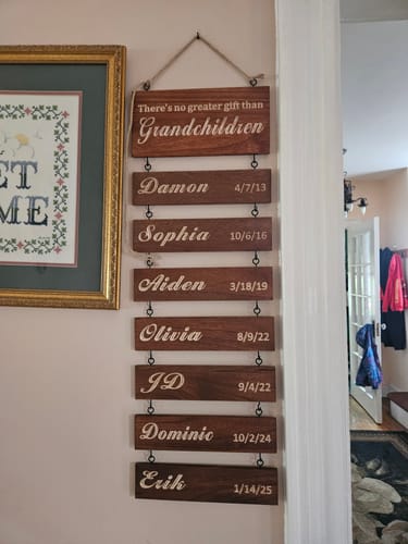 Customer photo review of Personalized Grandkids Hanging Sign | 2024 Version Engraved Design