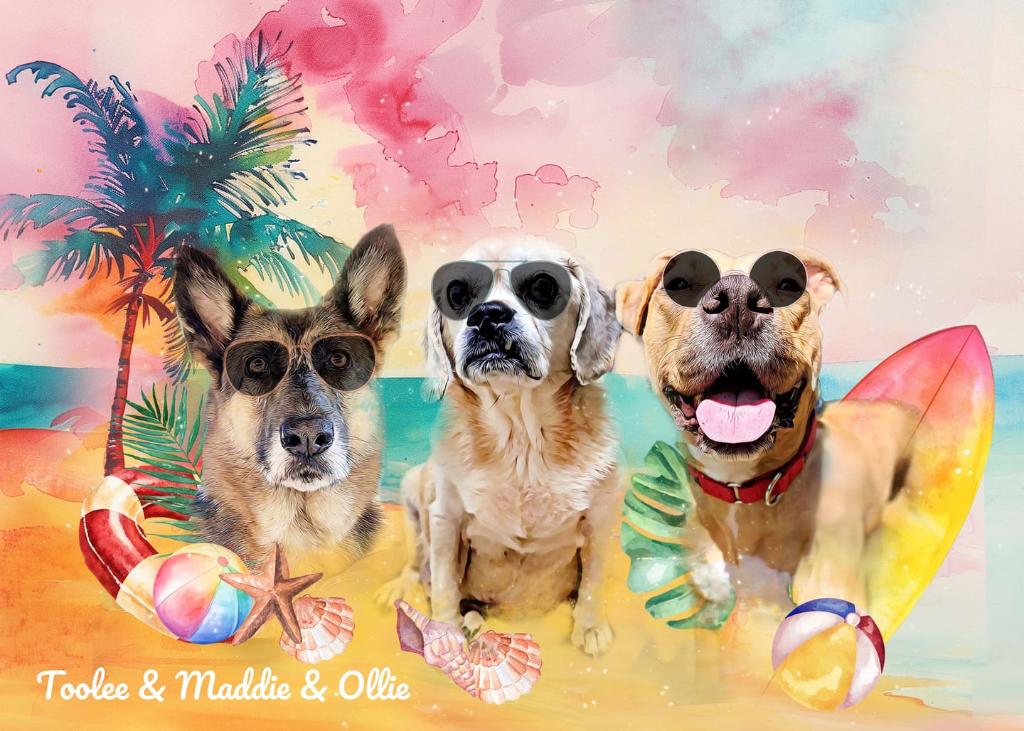 Customer photo review of Custom Watercolor Pet Portrait – SummerTime (ST)