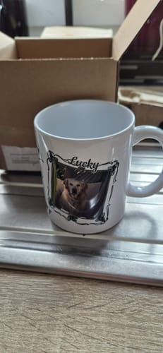 Customer photo review of Hunde Foto-Becher mit Spruch "Leben ohne Hund"