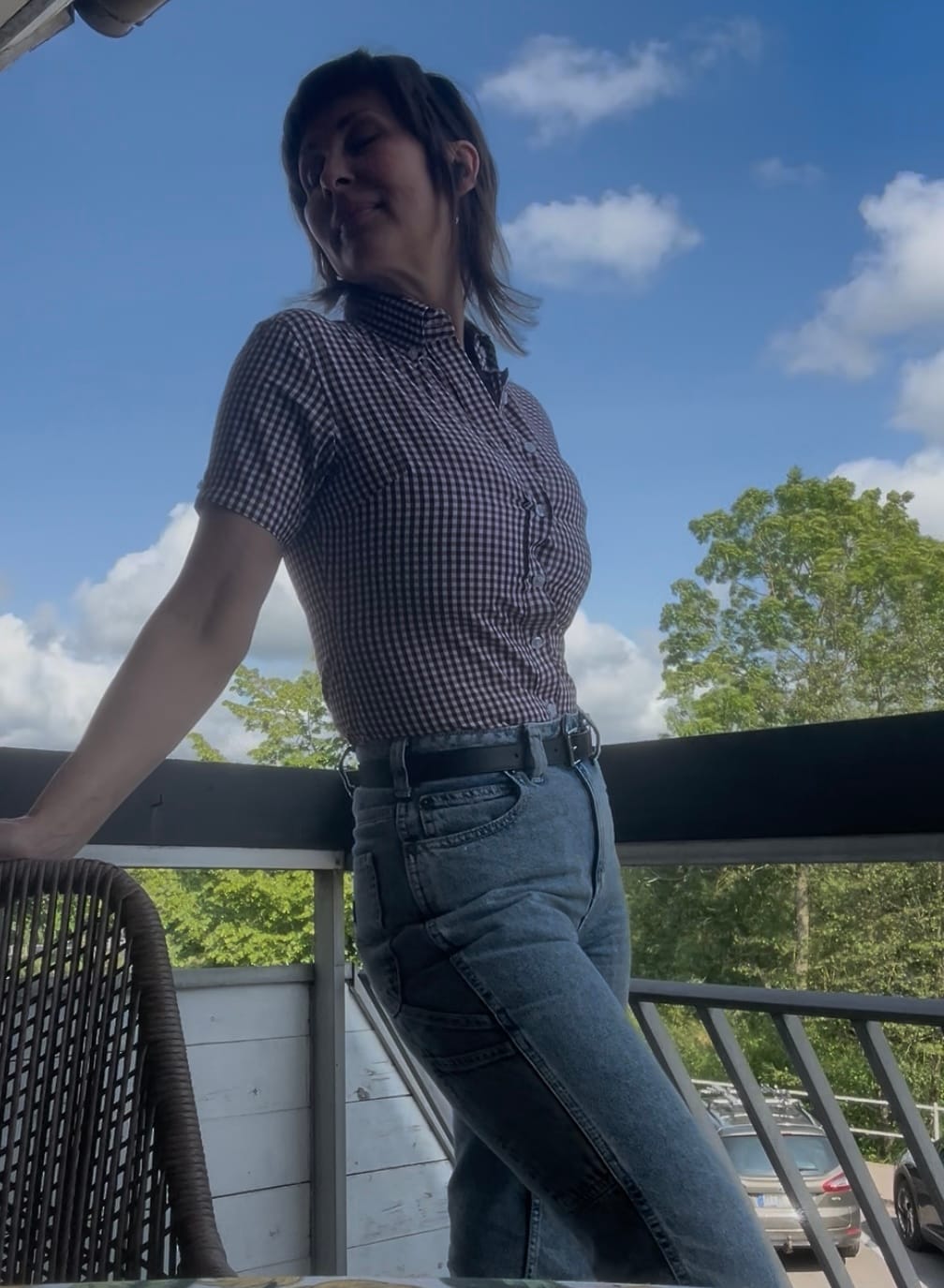 Customer photo review of Ladies Gingham shirt - Burgundy