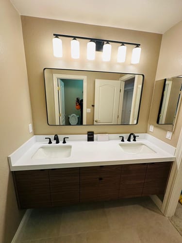 Customer photo review of Austin 72" Wall Mount American Black Walnut Bathroom Vanity, Double Sink
