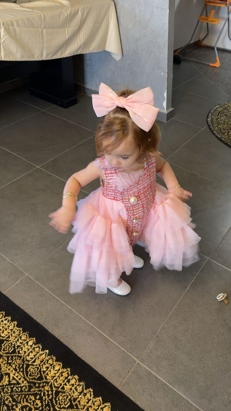 Customer photo review of Kellie Pink Tweed Romper