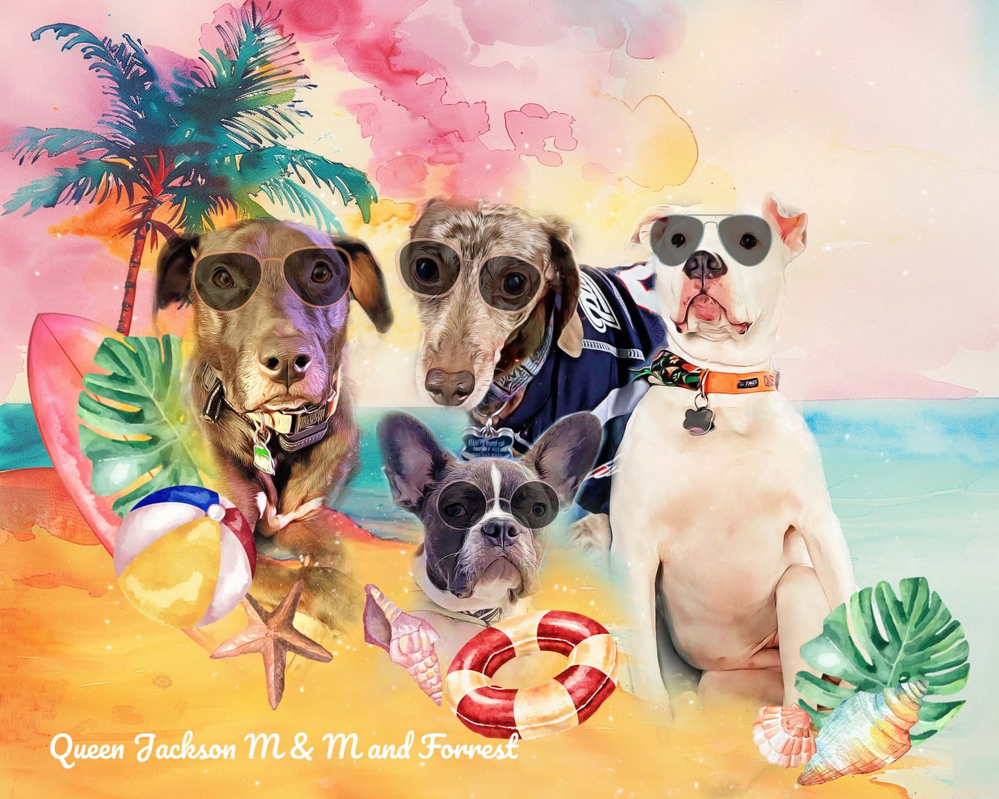 Customer photo review of Custom Watercolor Pet Portrait – SummerTime (ST)