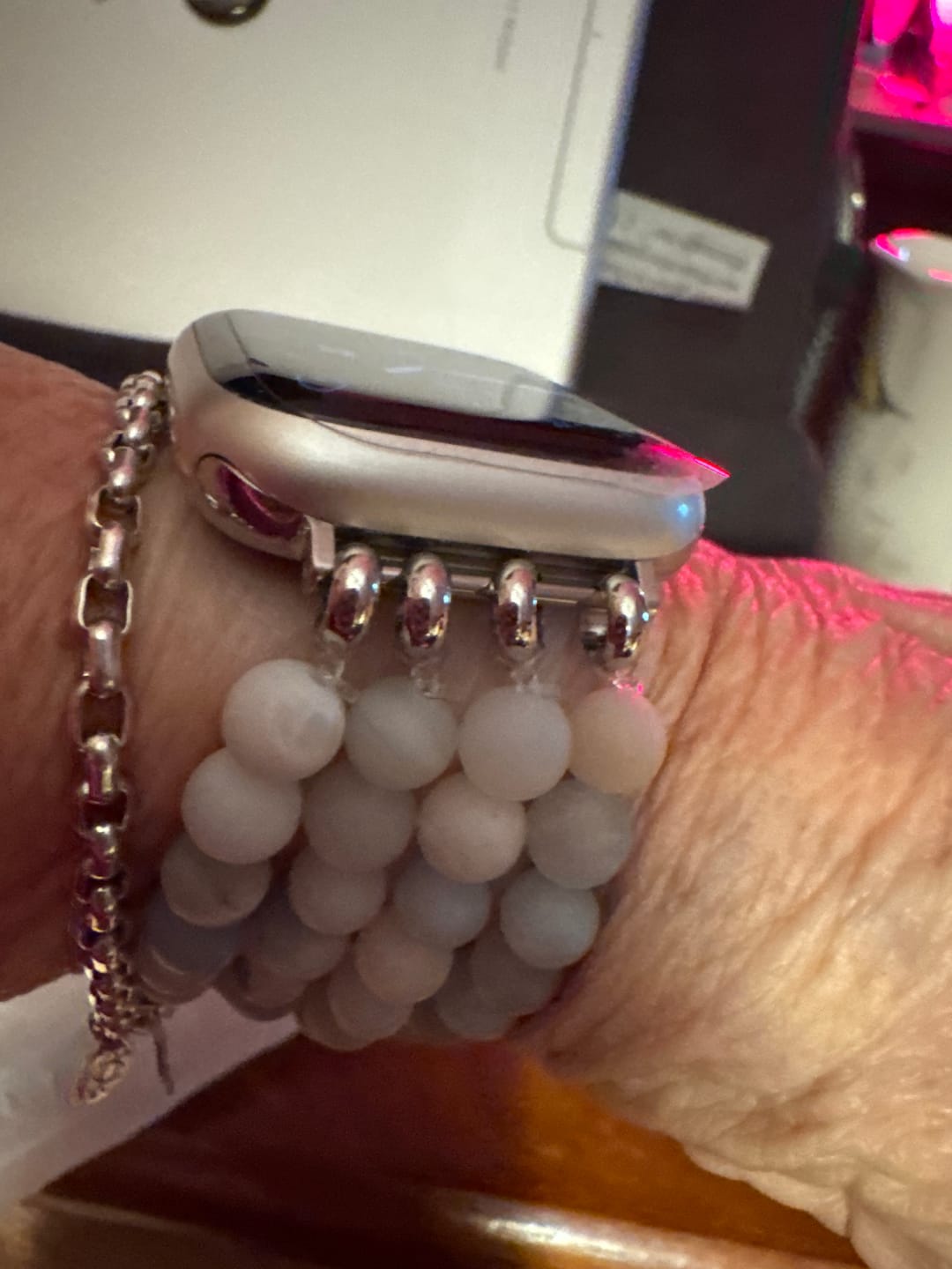 Customer photo review of Amazonite Jasper Stretch Apple Watch Strap