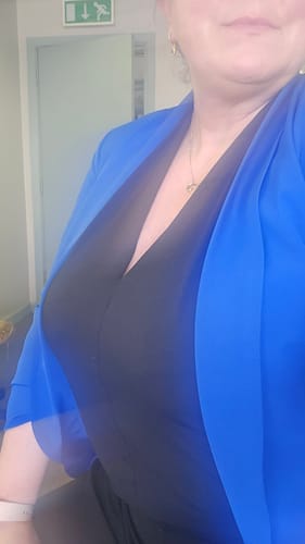 Customer photo review of Merrill Royal Blue Gathered Sleeve Blazer