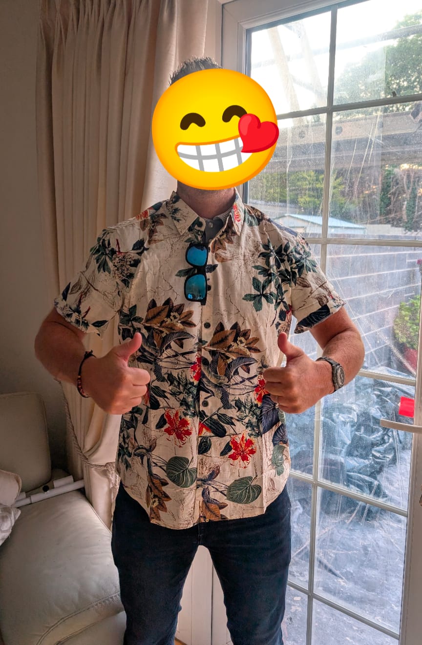 Customer photo review of Men's Flower Cotton Tropical Floral Summer Button Up Hawaiian Shirt