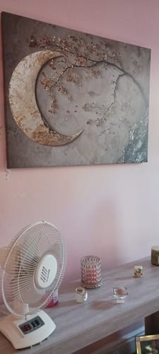 Customer photo review of Enchanted Moonrise Wall Art – Crescent Moon and Blossoming Branch Canvas