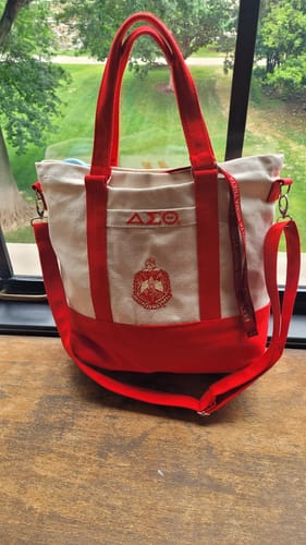 Customer photo review of DST Sorority Thick Canvas Embroidered Tote Bag