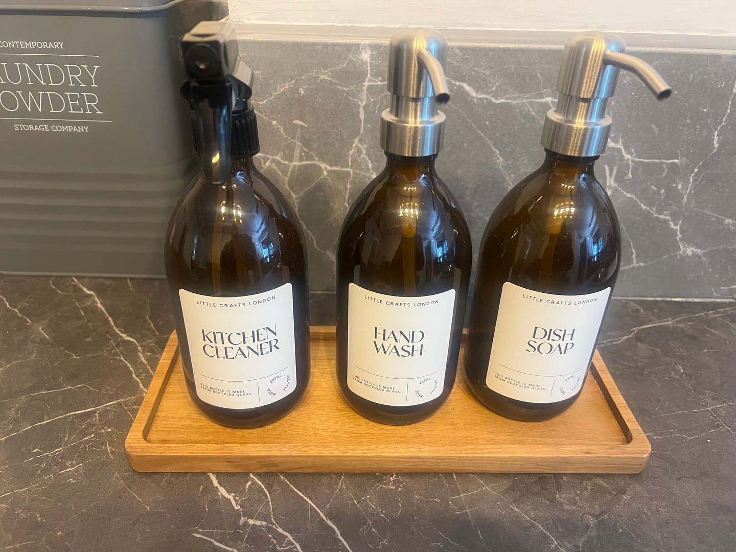 Customer photo review of Spray and Pump Set of 3 Reusable Amber Glass Bottles 500 ML