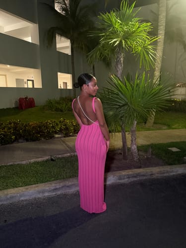 Customer photo review of Knit Open Back Maxi Dress