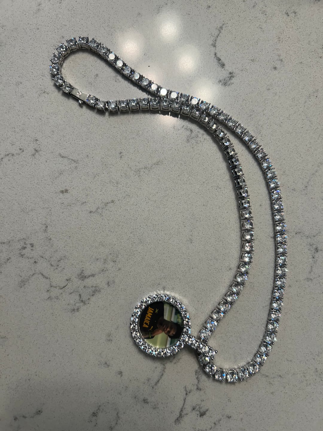 Customer photo review of Diamond Custom Image Circle Pendant