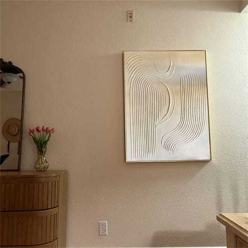 Customer photo review of Wabi-Sabi Minimalist Wall Art – 3D Beige Textured Abstract Canvas "Elegant Curves"
