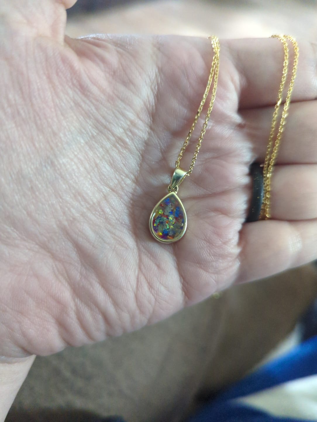 Customer photo review of Petite Pear Drop with Cremation Ashes
