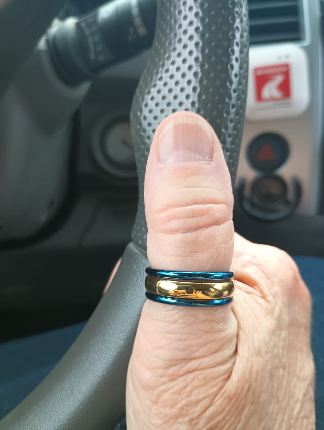 Customer photo review of 4mm - 14k Yellow Gold Tungsten Wedding Band, High Polish Dome Shape, Anniversary Ring