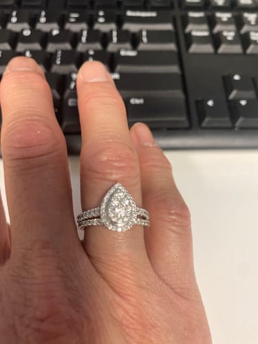 Customer photo review of 0.79ct TW Diamond Cluster Halo Engagement & Wedding Bridal Set Rings in 9ct White Gold
