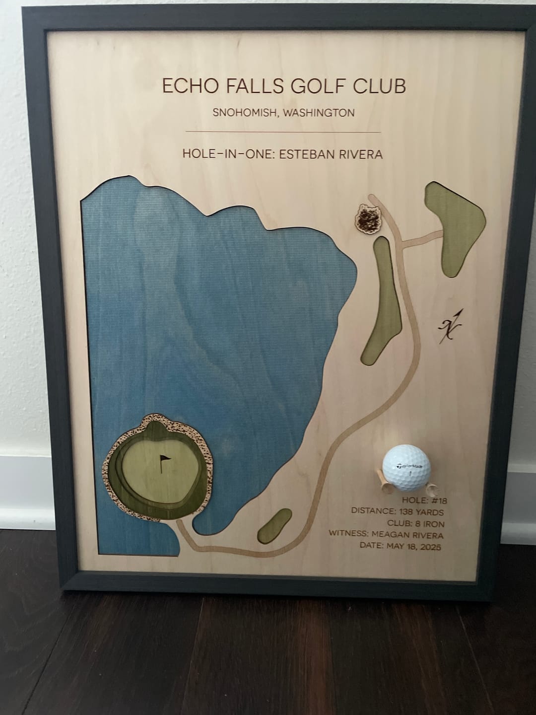 Customer photo review of Personalized Hole-in-One | Single Hole Golf Art