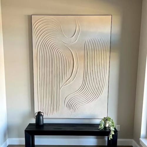 Customer photo review of Wabi-Sabi Minimalist Wall Art – 3D Beige Textured Abstract Canvas "Elegant Curves"