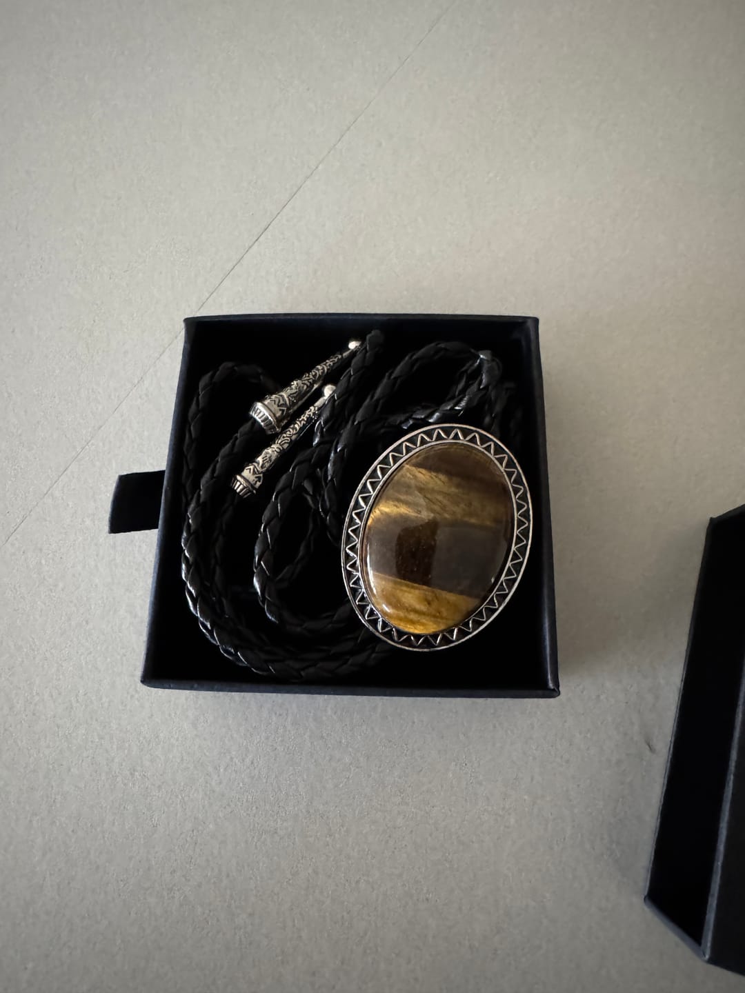 Customer photo review of The Tiger Eye Stone -Bolo Tie and Gift Box