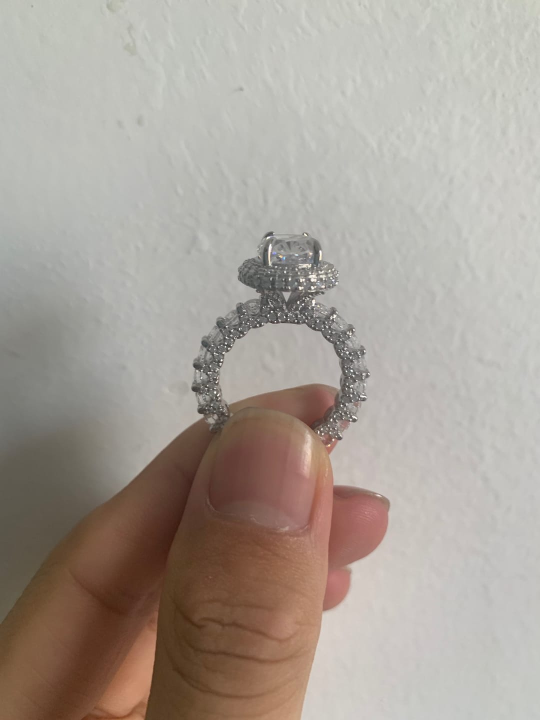 Customer photo review of Gorgeous Hidden Halo Oval Cut 4.0ct Engagement Ring In Sterling Silver
