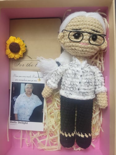 Customer photo review of Dolly® Personalized Crochet Doll with Photo Card