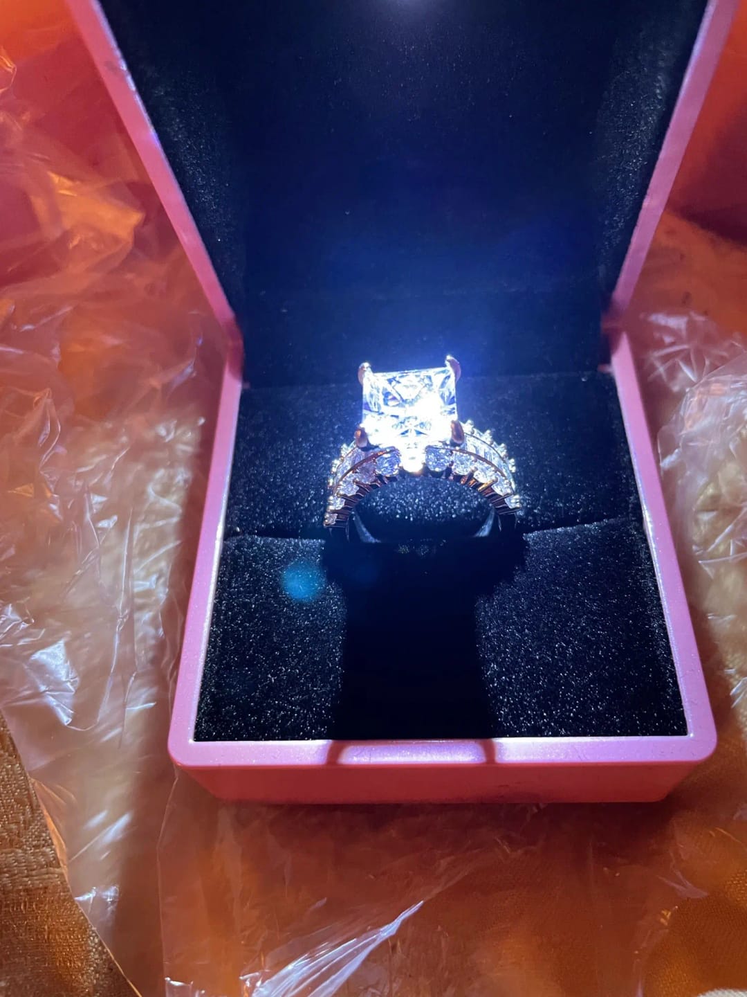 Customer photo review of Princess Square Zirconia Ring Gorgeous Wedding Band — Clear | KIMLUD