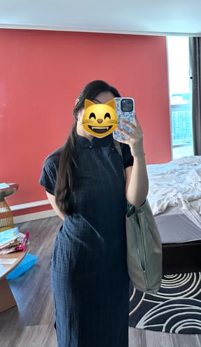 Customer photo review of Tang Mi 糖蜜 Molasses Republic of China Navy Plaid Pure Cotton Short Sleeve Qipao