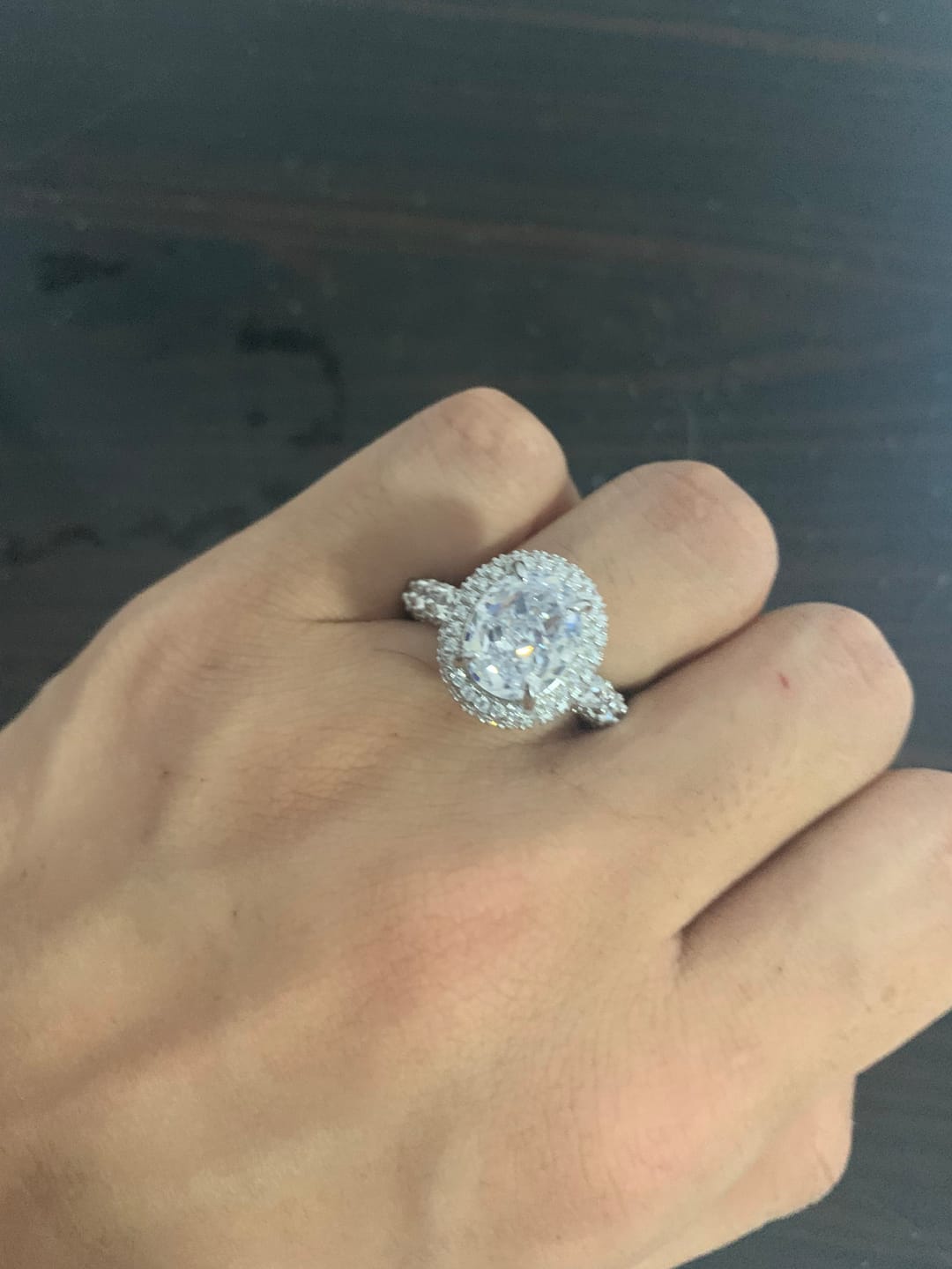 Customer photo review of Gorgeous Hidden Halo Oval Cut 4.0ct Engagement Ring In Sterling Silver