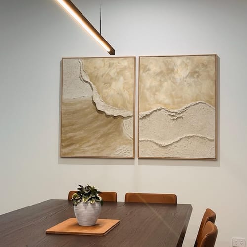Customer photo review of Coastal Abstract Paintings – Minimalist Canvas Wall Art Set (2 Pieces)