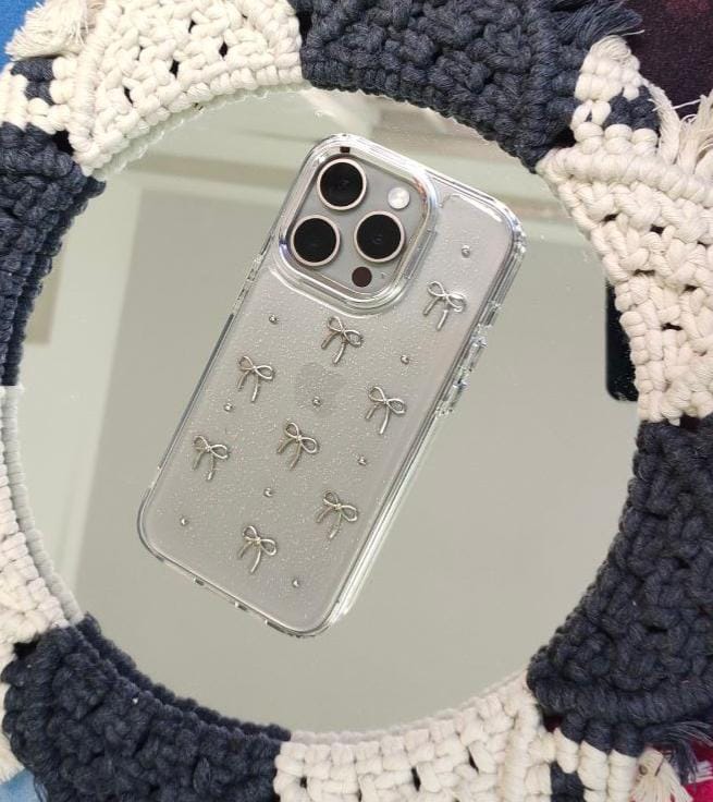 Customer photo review of 3D Glitter Silver Bow Transparent iPhone Case