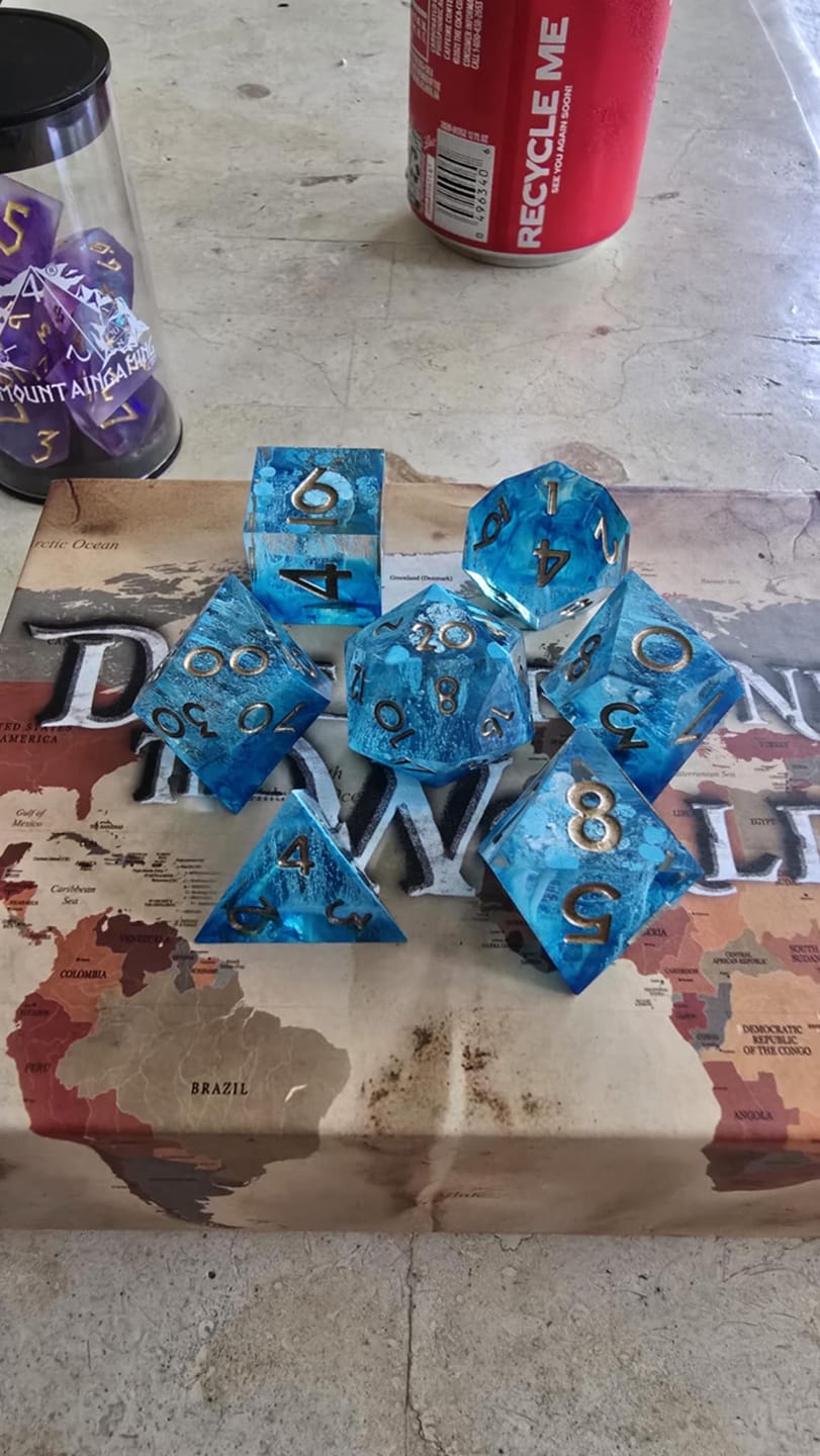 Customer photo review of Shape of Water Sharp-Edged Resin Dice Set