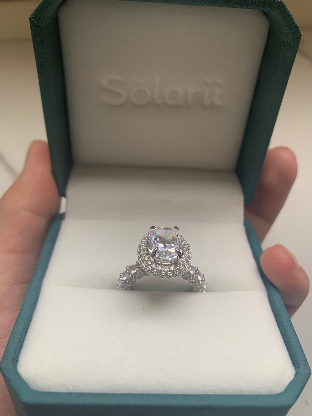 Customer photo review of Gorgeous Hidden Halo Oval Cut 4.0ct Engagement Ring In Sterling Silver