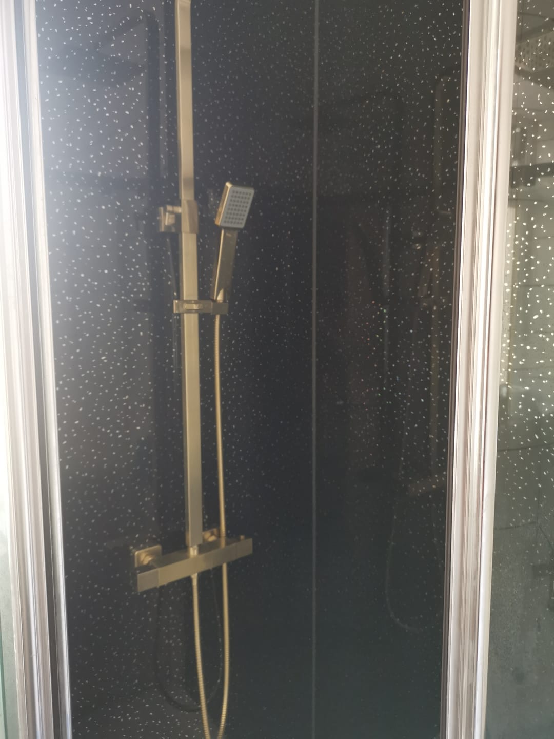 Customer photo review of 10mm Black Sparkle Gloss Shower Panel 1M x 2.4M